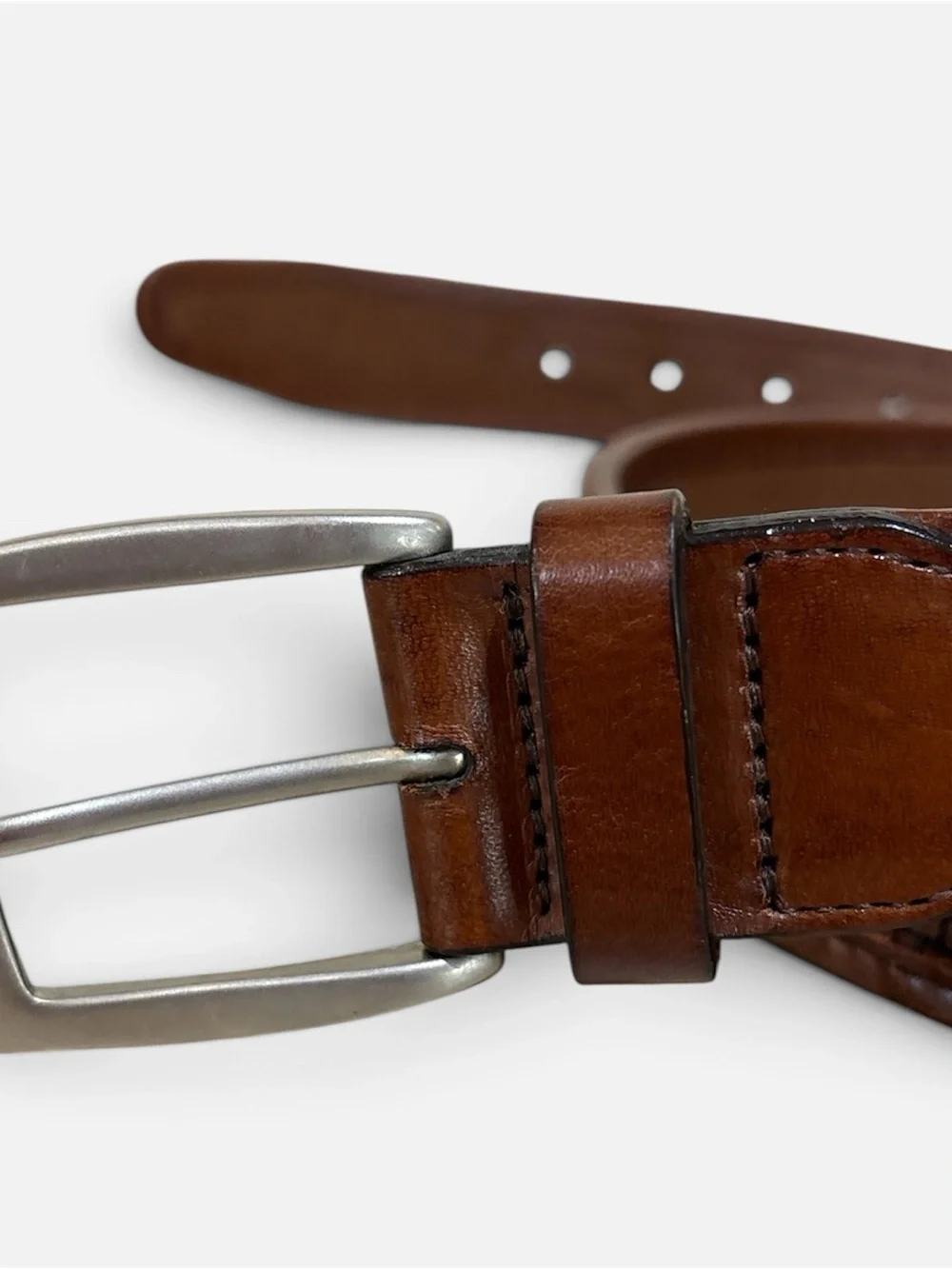 Tommy Bahama Brown Woven Leather Belt with Brushed Silver Buckle